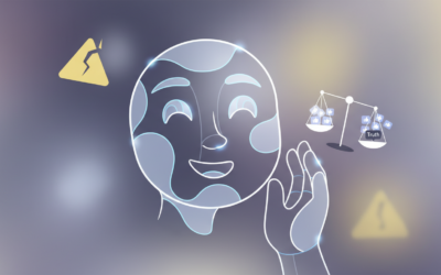 Abstract representation of AI sycophancy: a chatbot agreeing with a user, with hidden risks symbolized