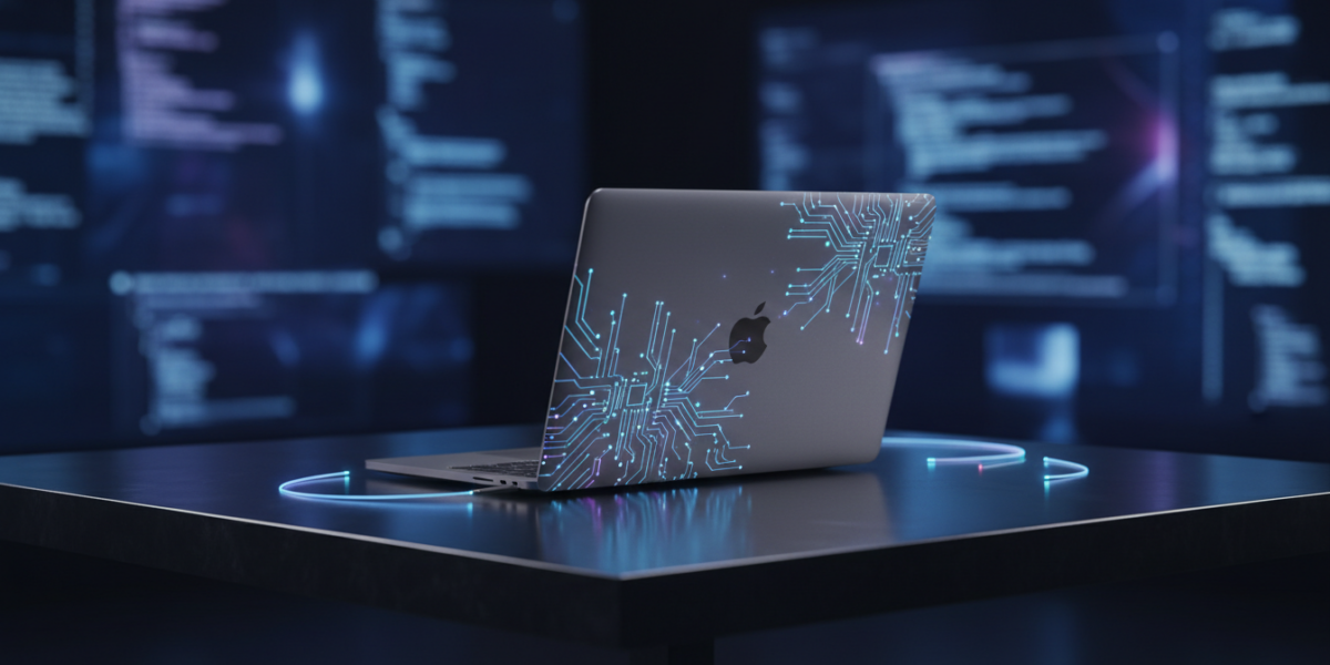 Apple MacBook Pro M5 showcasing AI and neural network capabilities in a professional setup