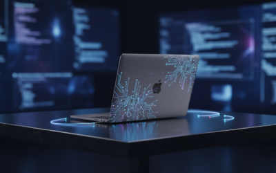 Apple MacBook Pro M5 showcasing AI and neural network capabilities in a professional setup