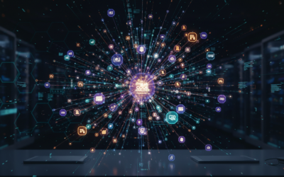 Abstract visualization of AI Architect's dynamic knowledge graph connecting code repositories.