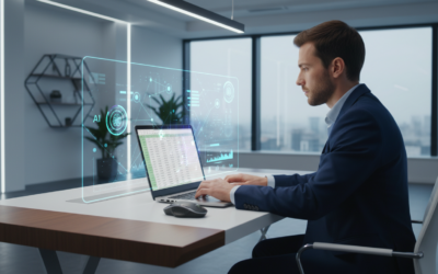 Accountant using AI-powered Excel interface with natural language commands for spreadsheet automation