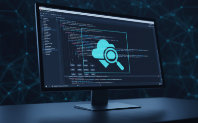 Close-up view representing Cloudflare scanning a web application's interface and React state structure, symbolizing invisible data collection and security scanning.