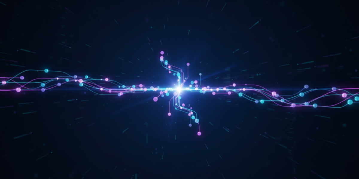 A conceptual animated visualization of a central AI agent orchestrating multiple sub-agents, representing the Deer-Flow 2.0 framework and multi-agent task automation.