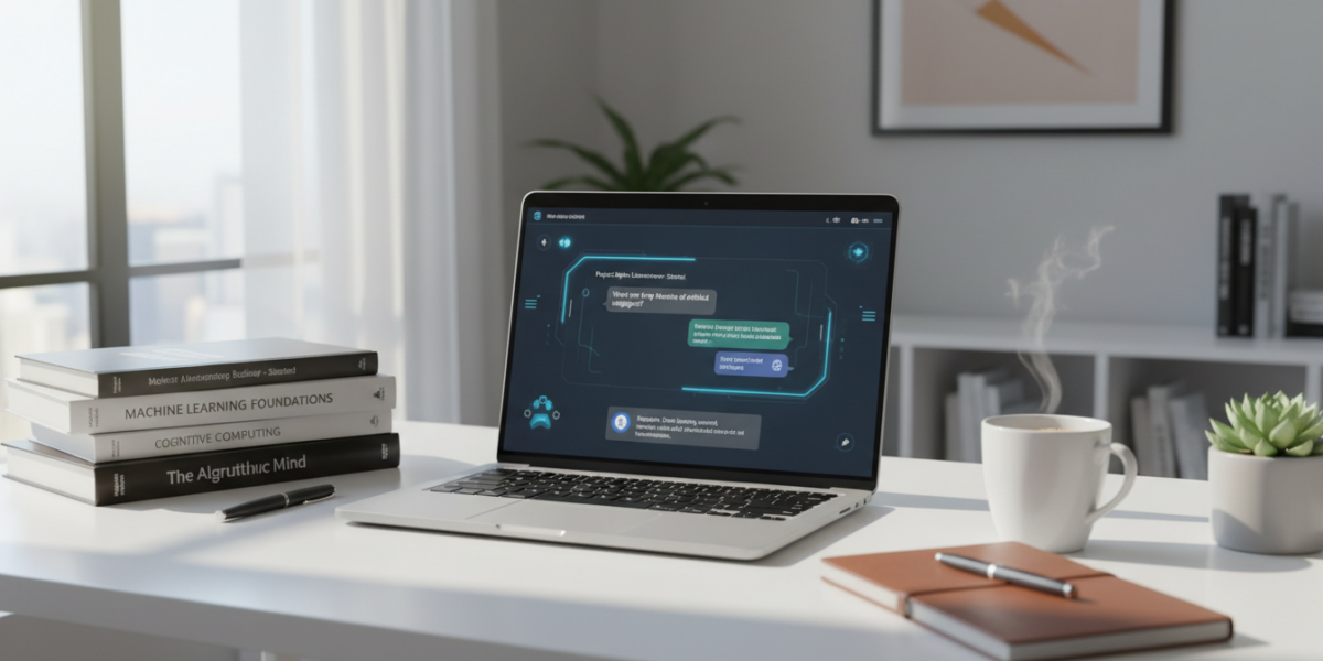 Student using AI tools on laptop in a productive study environment