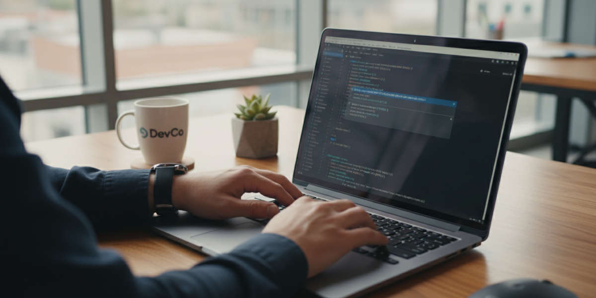 Developer using GitHub Copilot in a modern coding environment with AI suggestions visible on screen