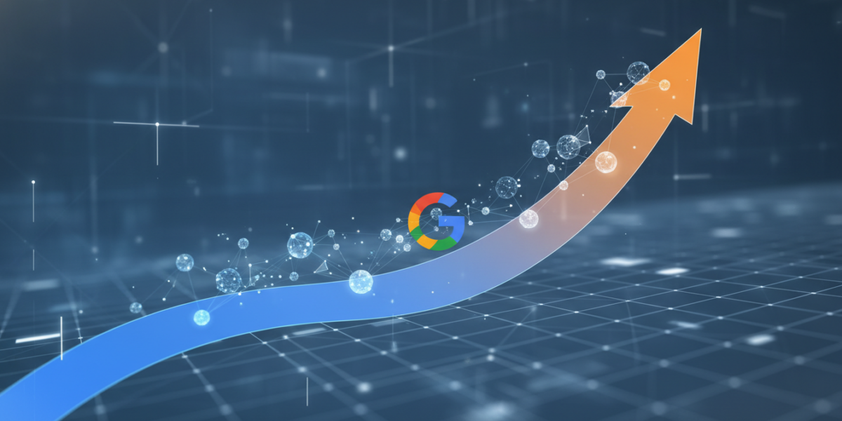 Abstract data visualization representing Google’s TimesFM 2.5 time-series forecasting model.