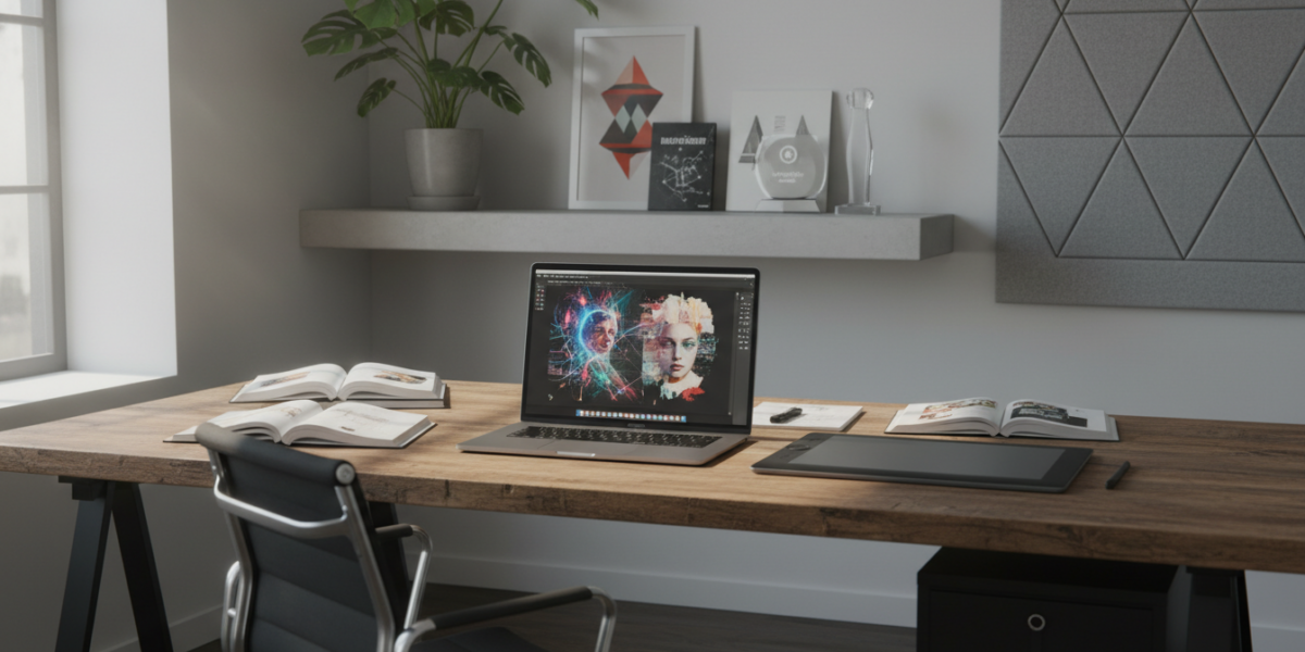 Designer using AI tools in Adobe Photoshop for enhanced creativity and workflow efficiency