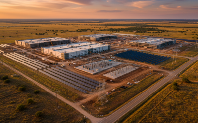 Aerial view of Microsoft's AI data center construction site in Abilene, Texas showing large-scale industrial development