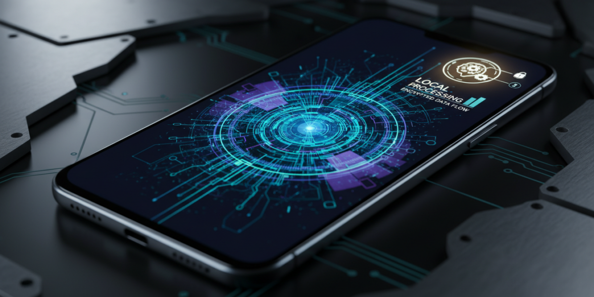 Android smartphone running Paula AI assistant with offline and privacy-focused visual elements