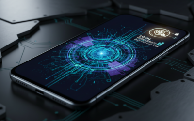 Android smartphone running Paula AI assistant with offline and privacy-focused visual elements