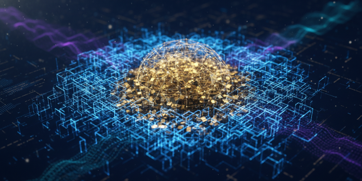 Abstract visualization of a cryptographic lattice protecting digital assets from quantum wave patterns.