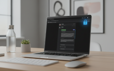 Modern laptop displaying ChatGPT interface with security lock symbol, representing login access and AI productivity tools