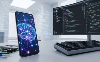 Android smartphone with AI neural network overlay, representing on-device AI development in 2026.