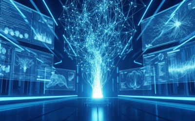 A stylized neural network representing DeepSeek-V4, with data flowing into a central processing unit in a futuristic data center, conveying an analytical and forward-looking mood.