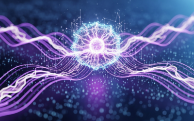 A futuristic image of a glowing neural network representing DeepSeek-V4 Pro, with data streams in Together AI's brand color, symbolizing advanced AI processing.