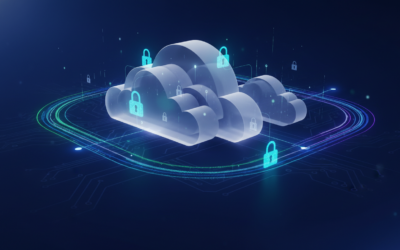 Abstract representation of secure serverless cloud infrastructure and data flow