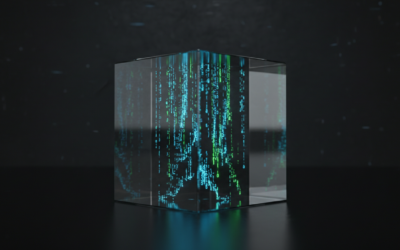 A transparent, secure sandbox containing glowing lines of code, representing an isolated environment for AI-generated code.