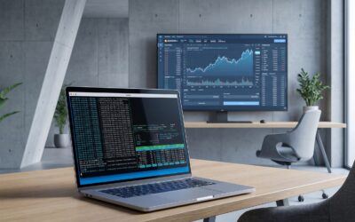 Docker containers running Freqtrade trading bot with cryptocurrency charts in the background