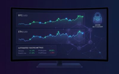Automated trading dashboard with cryptocurrency charts and blockchain security features