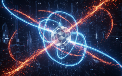 Abstract visualization of AI-powered spam defense with dynamic data streams and protective barriers.