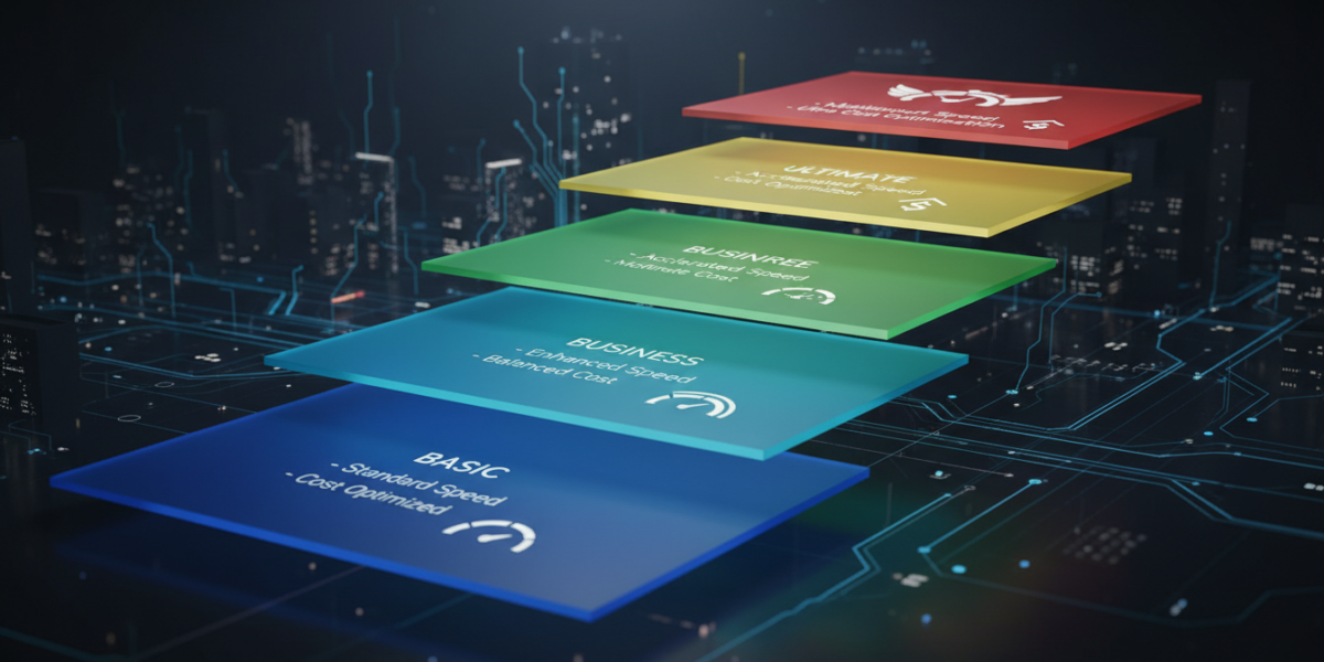 Abstract visualization of Google Gemini API tiered pricing structure with layered transparent planes