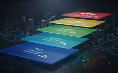 Abstract visualization of Google Gemini API tiered pricing structure with layered transparent planes