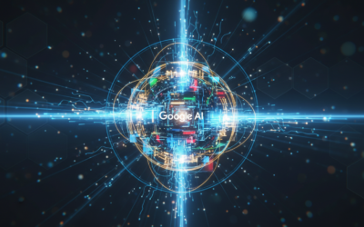 Conceptual illustration of the Google Gemma 4 open AI model, glowing with light in a premium tech setting.