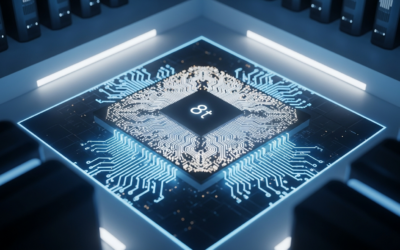 A close-up of a stylized, glowing Google TPU chip, likely the 8t or 8i, showcasing intricate circuitry within a futuristic data center setting.