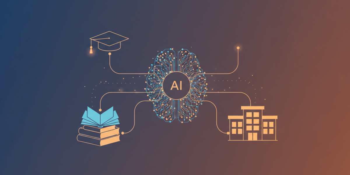 AI mentor interface connecting with educational symbols representing school district technology
