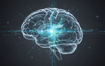 Conceptual illustration of a digital, data-filled brain highlighting the hippocampus region, representing Hippo AI's neuroscience-inspired memory system.