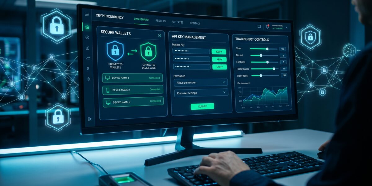 Secure Hyperliquid API wallet management interface showing trading bot integration and security features