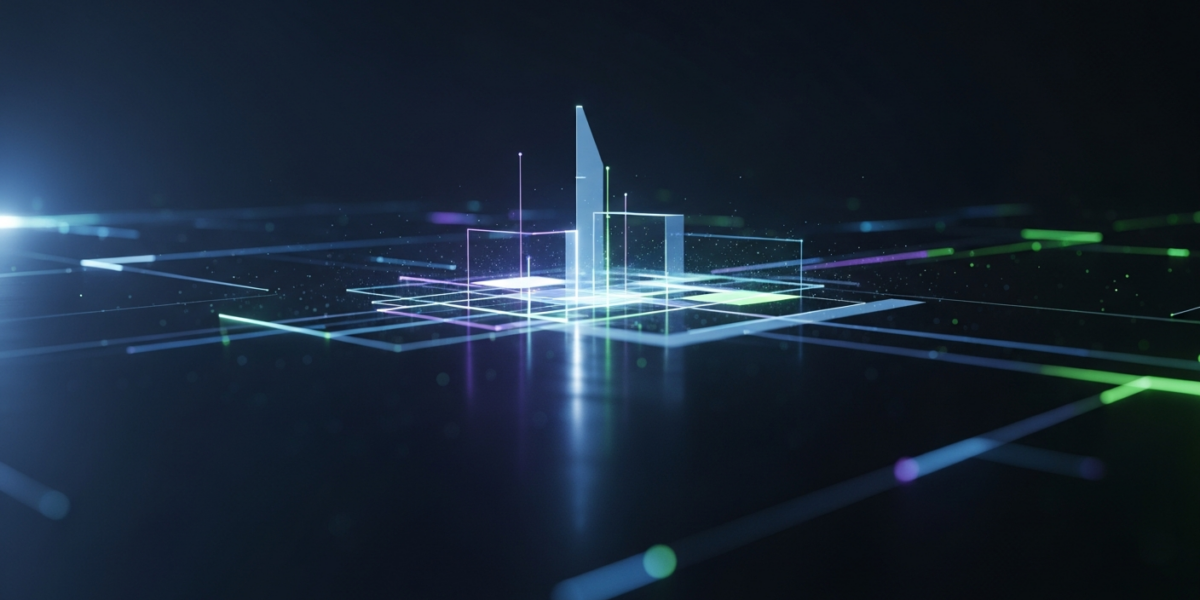 An abstract, minimalist image showing glowing intersecting planes and lines, representing low-dimensional data subspaces, in a dark digital environment.