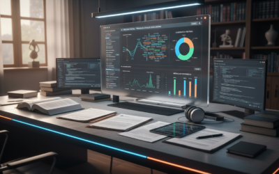 Brazilian legal documents and AI classification interface displays in a professional research setting