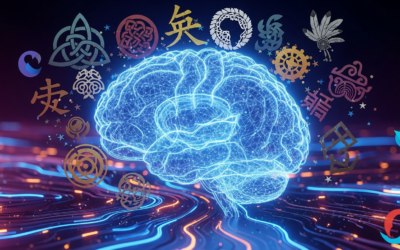 A stylized brain with glowing neural pathways struggles to interpret cultural symbols, representing LLM limitations in detecting culture-specific misinformation.