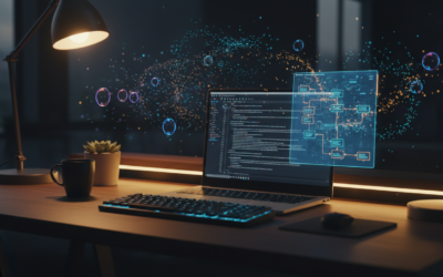 Developer using Modo AI coding IDE showing spec-driven planning interface on a laptop at a minimalist workspace.