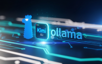 A stylized Kimi CLI icon integrated into the Ollama logo, surrounded by abstract digital data flows, representing the v0.21.1 release.