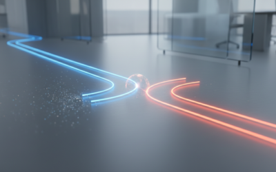 Abstract concept of a strategic pivot in AI, showing a forking digital path.