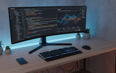 Developer workspace showing Polymarket CLOB API code and trading charts for prediction market automation