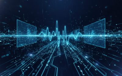Abstract visualization of multimodal AI processing audio, video, and text data through neural networks