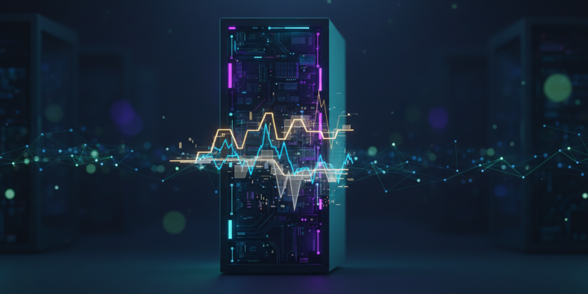 Abstract server infrastructure with crypto trading data visualization