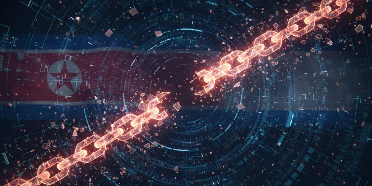 Abstract representation of Solana blockchain security breach with digital chains breaking and vulnerability highlights