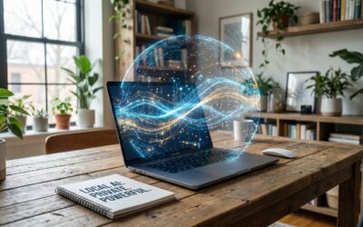 A laptop showing a conceptual visualization of local AI processing, representing privacy-focused language models running on personal hardware.