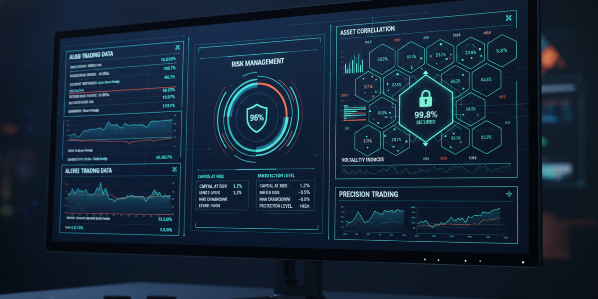 Algorithmic trading dashboard displaying real-time risk management metrics and bankroll protection tools
