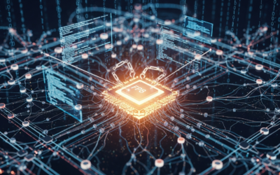 A stylized neural network representing Qwen 3.5 or 3.6 MoE models, showing an FP8 node being repaired within a digital data stream environment, with Hugging Face brand color accents.
