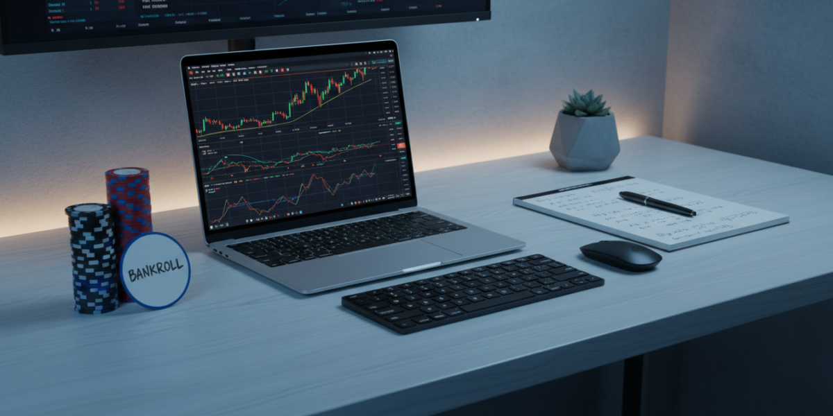 Algorithmic trading workstation with risk management formulas and bankroll visualization