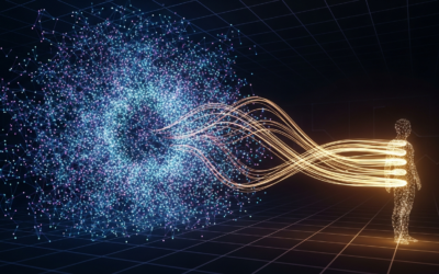 Abstract image showing a complex neural network representing an LLM interacting with a human feedback loop, symbolizing alignment and optimization in a digital setting.