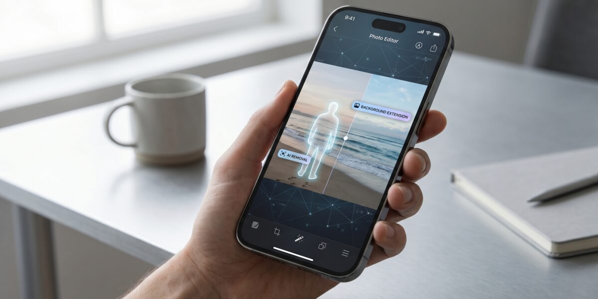 iPhone displaying AI photo editing tools from iOS 27