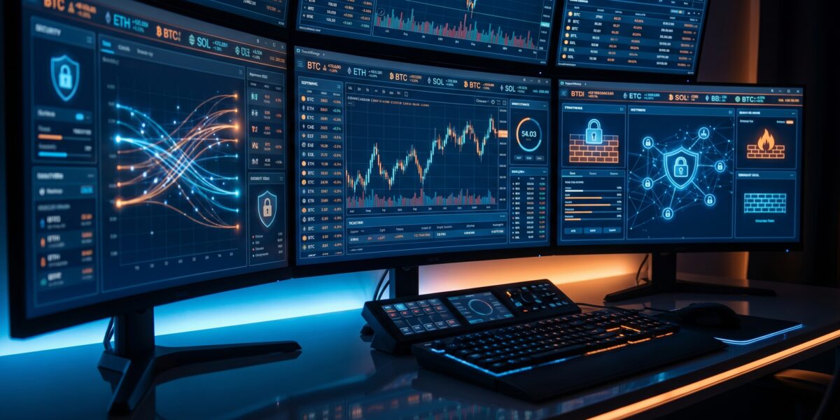 Modern crypto trading automation dashboard showing real-time market data and algorithmic trading charts