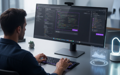 A developer interacts with the new GitHub Copilot desktop application, displaying AI-generated code and agentic controls on a sleek, modern interface.