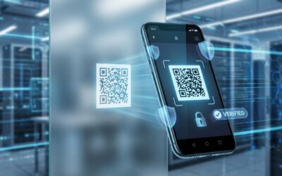 Smartphone scanning QR code for Gmail account registration with security verification elements